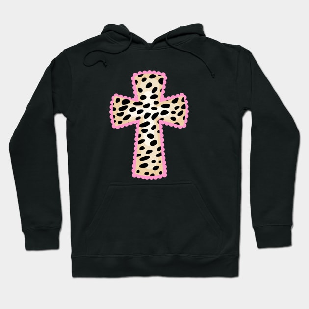 Cheetah Leopard Print Catholic Cross with Pink Lase Hoodie by RageRabbit